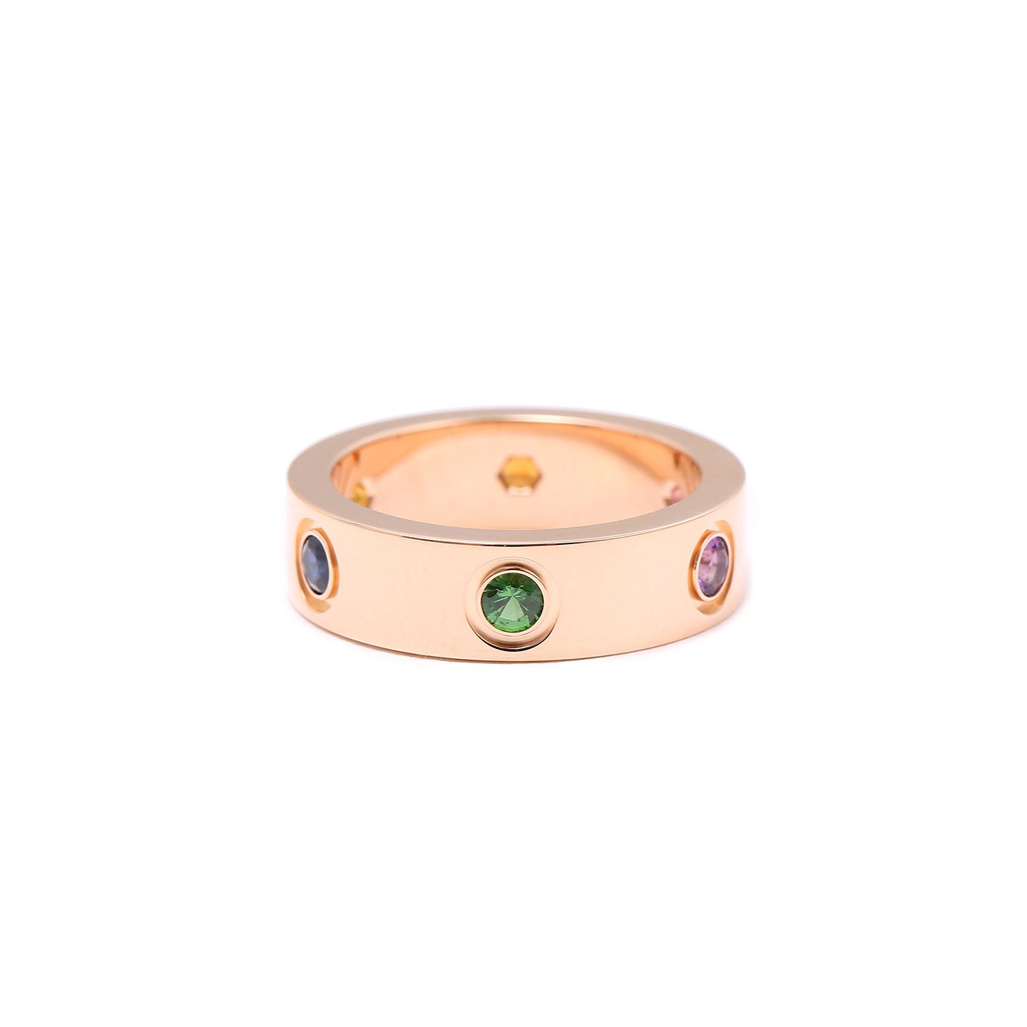 High-end private customization of 18k gold six-color gemstone lover ring