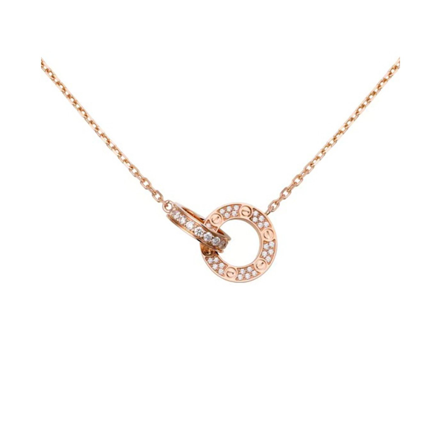 18k gold Double-ring love necklace with natural diamonds customized