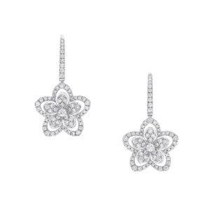 18k gold Five-leaf flower earrings with full-set diamonds